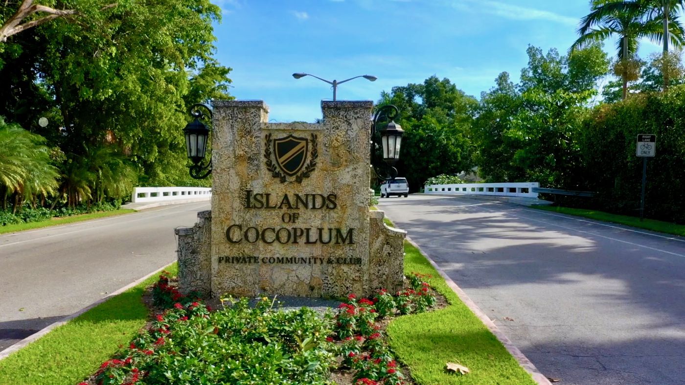 Islands of Cocoplum private community entrance and coral stone gate