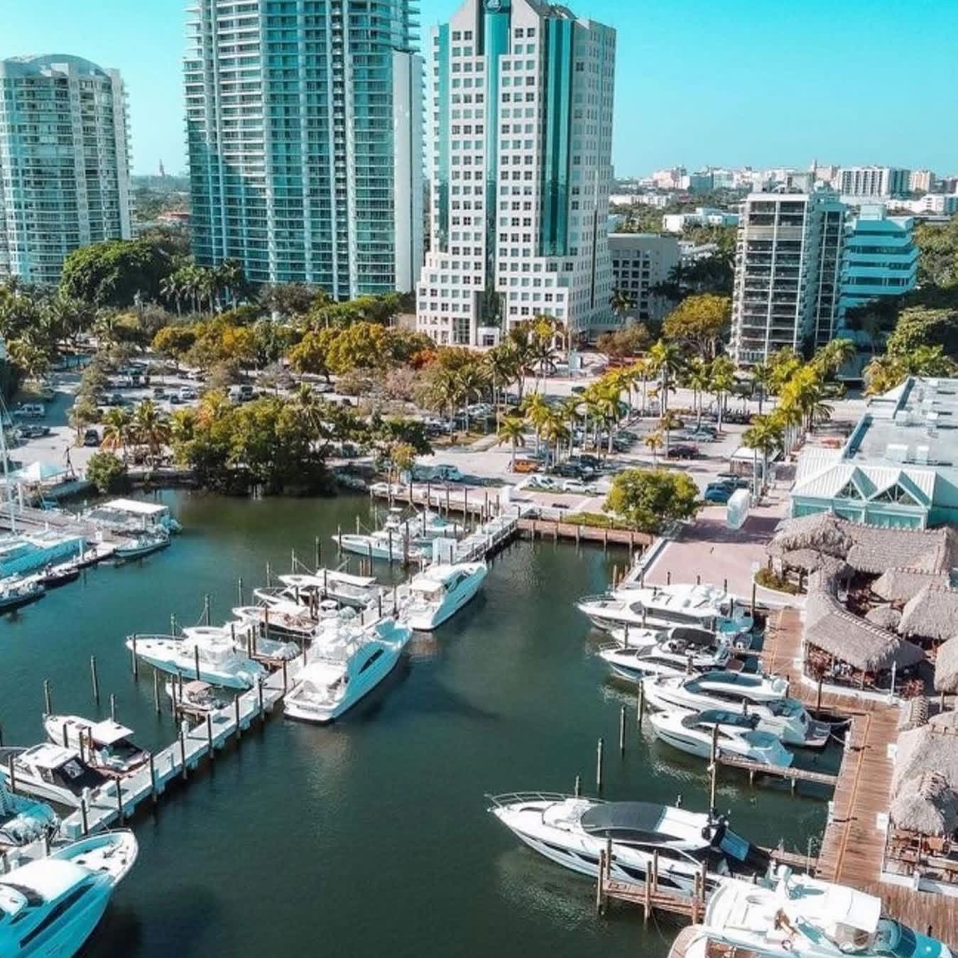 Yachts docked at a Coconut Grove marina